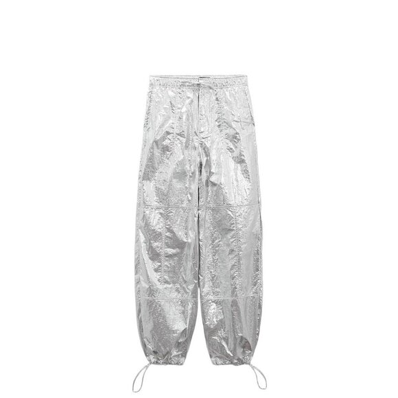 ZARA METALLIC PARACHUTE TROUSERS SILVER SIZE XS | 8338/405 - Picture 1 of 4